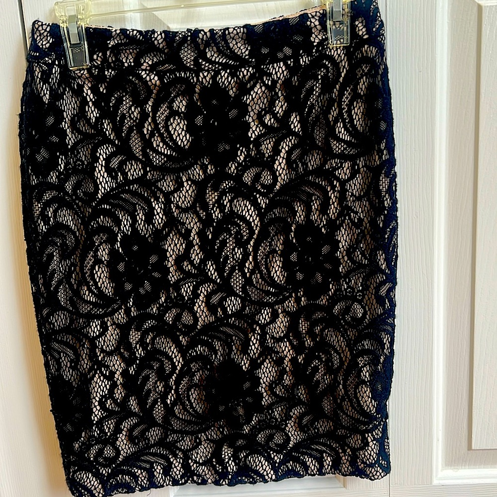 INC fully lined black lace skirt